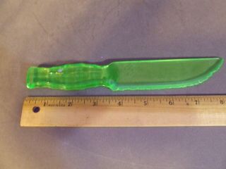 Vintage Glass Knife Vaseline Uranium Green Etched " Atlantic City "