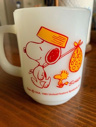 Vintage Fire King Peanuts Snoopy And Woodstock Snoopy,  Come Home Mug
