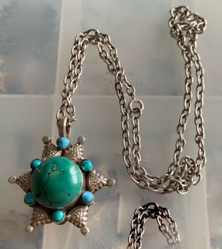 Vintage Hallmarked Silver & Turquoise Set Pendant