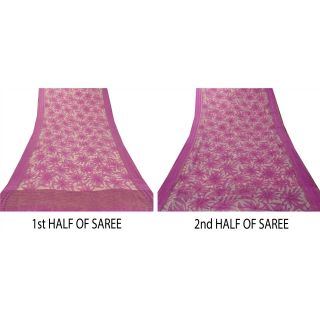 Sanskriti Vintage Cream Saree Pure Chiffon Silk Printed Sari Craft Soft Fabric 6