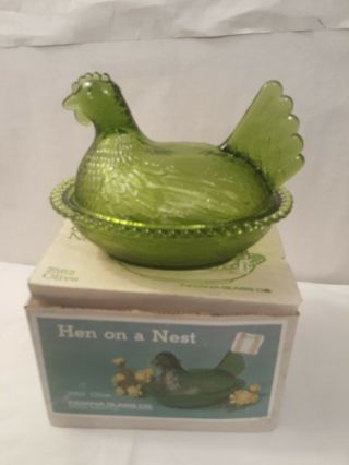 Vintage Indiana Glass Co.  Hen On A Nest 2562 Olive