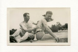 28 Vintage Photo Swimsuit Soldier Buddy Boy Men Washing Each Other Snapshot Gay