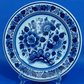 F944: Floral Rim On Vintage 8 " Delft Blue Wall Plate By Goedewaagen