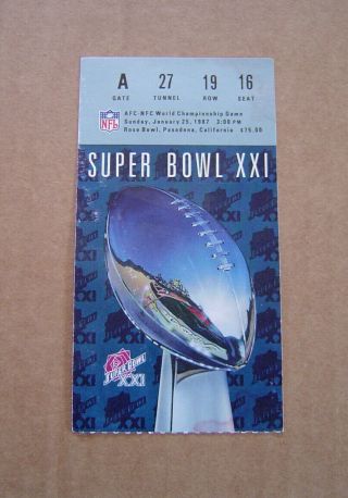 Vintage Denver Broncos 1987 Bowl Xxi Ticket Stub Rose Bowl,  Pasadena,  Ca