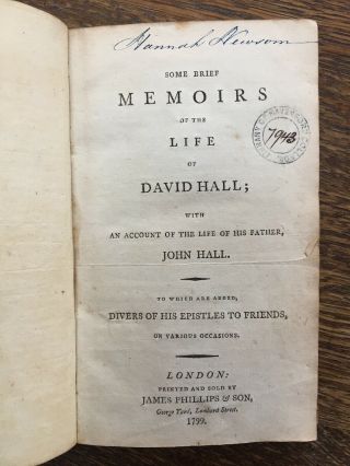 John Hall / Some Brief Memoirs Of The Life Of David Hall With An Account 1799
