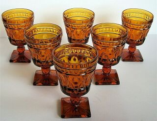 Vintage Indiana Glass Dark Amber " Park Lane " Water Goblets Glasses Set Of 6