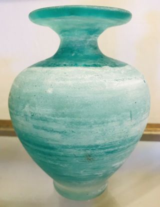 Mid Century Modern Gino Cenedese Aqua Blue Scavo Vase Vintage Murano Art Glass