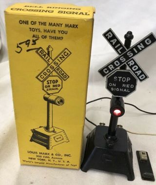 Vintage Louis Marx Bell Ringing Crossing Signal 417w/box (7c)