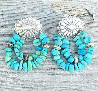 Concho Sterling Silver Turquoise Dangle Earrings 925 Vintage Carolyn Pollack
