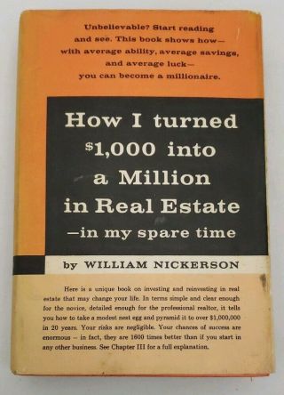 How I Turned $1,  000 Into A Million In Real Estate William Nickerson 1959 Book