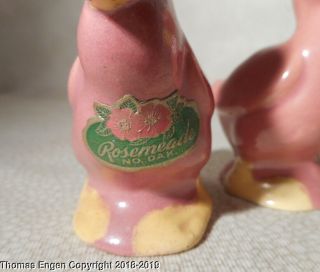 Vintage Rosemeade Pottery Salt and Pepper Duck Pair w Label N.  D. 4