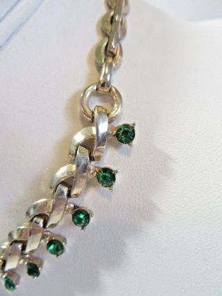 GREAT LOOKING VINTAGE CHOKER NECKLACE GREEN RHINESTONES GOLD TONE SIGNED BARCLAY 2