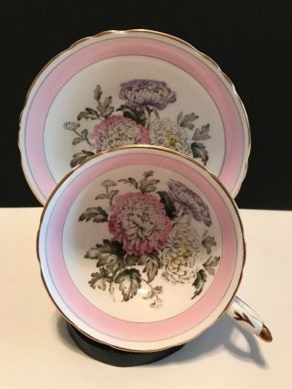 Vintage Paragon Cup And Saucer Pink W/ Chrysanthemums