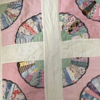 Vintage Handmade Scrap Fabric Pink Cotton Quilt Fan Design 72 