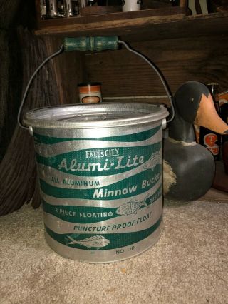 Vintage Falls City Alumi - Lite All Aluminum 2 Piece Minnow Bucket
