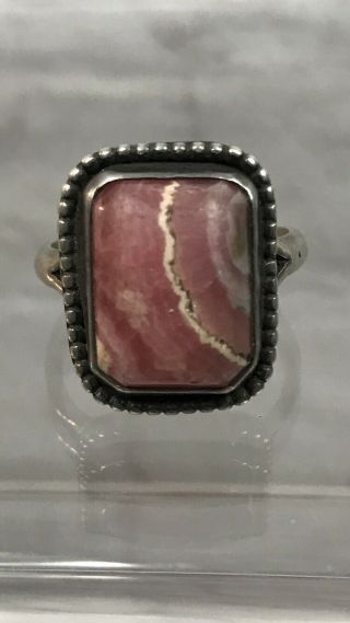 Vintage Navajo Sterling Silver Pink Rhodochrosite Native American Ring Size 10