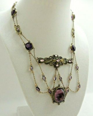 Vintage Victorian Revival Amethyst Ornate Filigree Necklace - Numbered