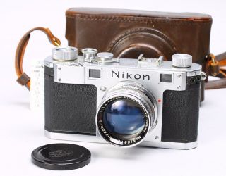 Nikon S Rangefinder 35mm Film Camera W/ Nikkor 50mm F/1.  4 Lens,  Case,  Cap