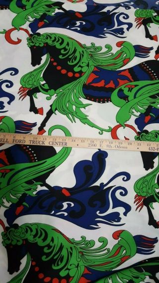 Vintage 70 ' s Polyester Knit Fabric Large Colorful Horses 2 yds 6 In 58 W 3