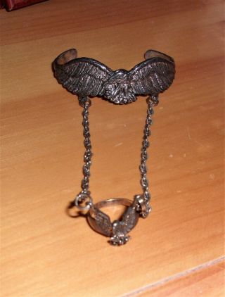 Vintage Eagle Slave Bracelet Ring Sz 6 3/4 Silver G&s 87 80s Tarnished Orig