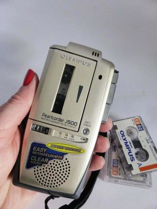Handheld Tape Recorder,  Vintage Olympus Pearlcorder J500 with Micro Cassettes 4
