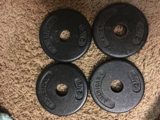 Vintage “american” 4 X 2.  5 Lbs Weight Plates Dumbbell Weights 1”
