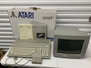Atari 520stfm Computer With Power Supply Mouse Box With Sc1224 Monitor