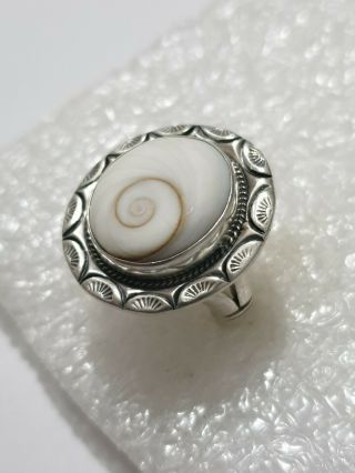 Chunky Vintage Shell Ring Solid Sterling Silver 925 Ring L1/2 M