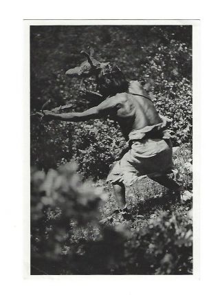 Vintage Postcard Of Native American Indian Hupa Man Hunting Deer W/ Bow & Arrows