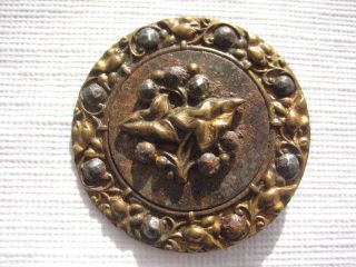 Vintage Large 1 - 5/8 " Brass Metal Picture Button,  Leaves,  Cut Steels - M17