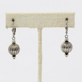 Vintage Sterling Silver Ribbed Bead Dangle Earrings