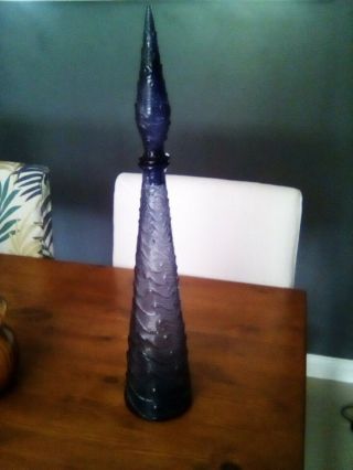 Vintage Retro Empoli Glass Amethyst Purple Tall Decanter Genie Bottle 56cm