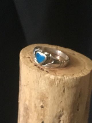 Vintage Claddagh Sterling Silver And Turquoise Ring Size 5.  5 Irish Claddagh