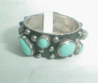 Vintage Navajo Signed Santa Fe Art Sterling Silver Turquoise Ring Sz 8