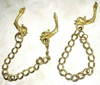2 Vintage Koi Dolphin Fish Brass Bathroom Wall Mount Towel Holder Ring W/ Chains