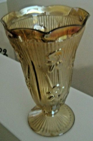 Vintage Jeanette Iris And Herringbone Iridescent Vase 9 Inches High - Ex Conditi