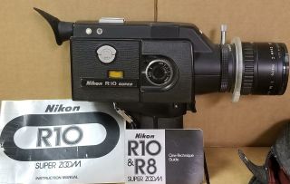 Nikon R10 Zoom 8mm Camera,  Nikkor 7 - 70mm F/1.  4 Lens Owners Manuals Pk I