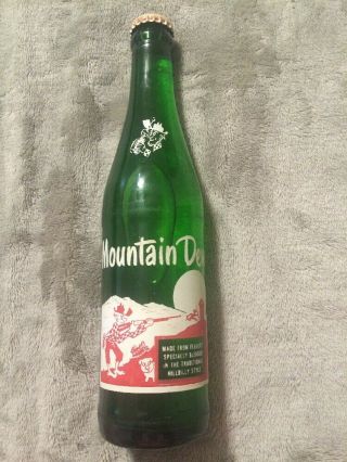 Vintage Hillbilly Mountain Dew Full 10oz Soda Bottle " Mountain Dew Is Good "