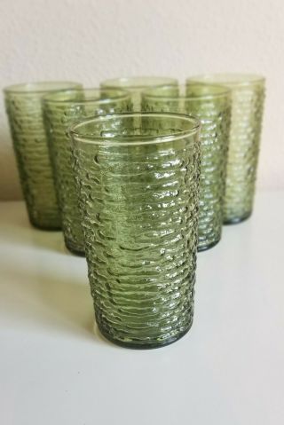 Set Of 6 Vintage Avocado Green Soreno 12oz Iced Tea Water Glasses