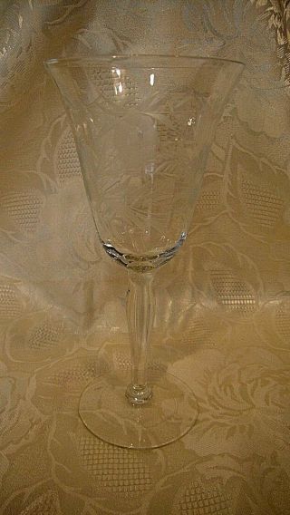 Vintage Footed Crystal Long Stem Etched Wine Glass Gobblet