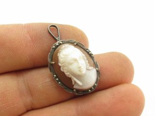 Vintage Sterling Silver 925 & Marcasite Cameo Brooch Pin Or Pendant