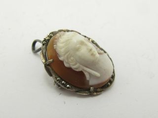 Vintage Sterling Silver 925 & Marcasite Cameo Brooch Pin Or Pendant 3