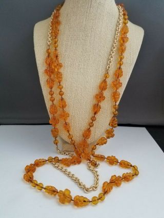 Vintage Gold Tone Sarah Coventry 34 In Lucite Necklace