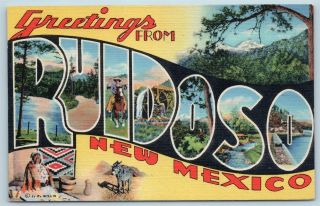 Postcard Nm Large Letter Greetings From Ruidoso Mexico Vintage Linen P2