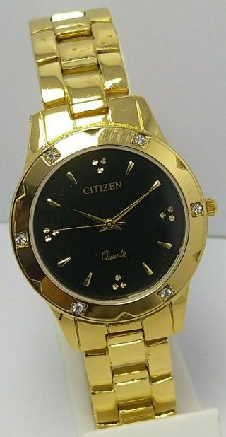 Rare Vintage Citizen Quartz Black Dial Wrist Watch Women 