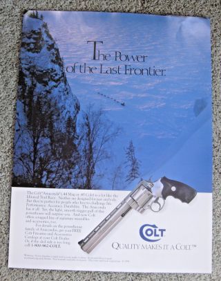 Vintage 1994 Colt Anaconda Pistol Advertising Sign Poster Hunting Shooting Gun