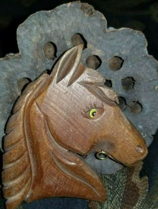 Vintage Huge 3 " Wooden Carved Figural Horse Head Pin