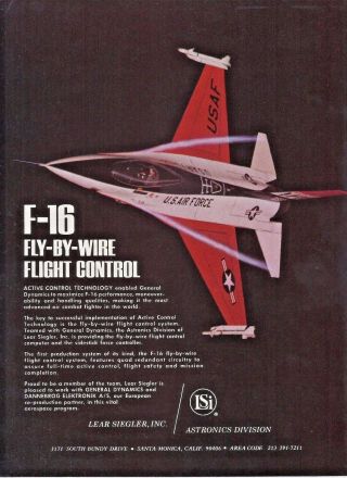 1977 F - 16 Lear Siegler General Dynamics Vintage Print Ad Advertisement