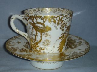 Vintage Royal Crown Derby Gold Aves Pattern Large Trembleuse Large Cup & Saucer