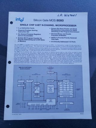 1974 Intel Silicon Gate Mos 8080 8 Bit N Channel Microprocessor Pamphlet